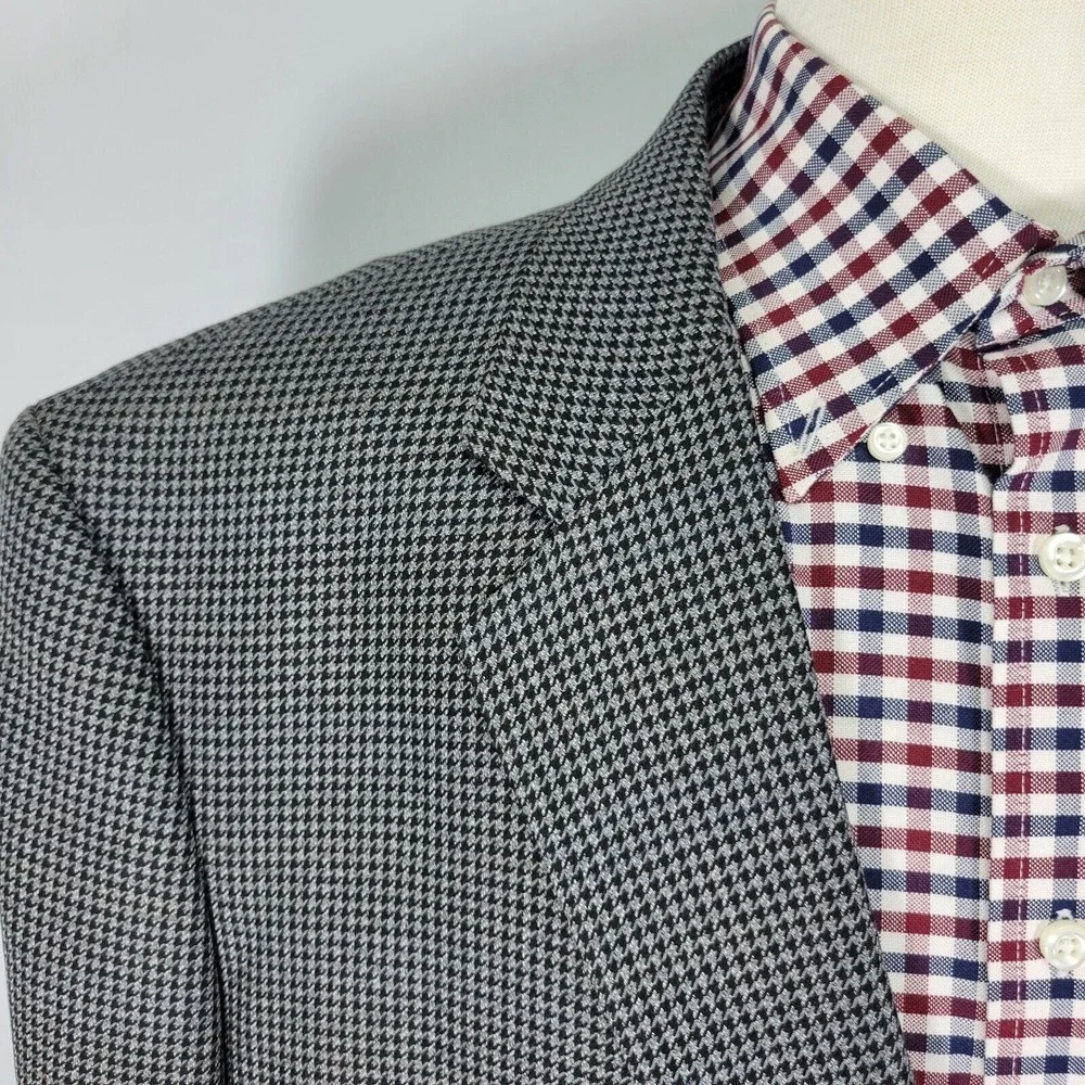 Croft Barrow Men's Sport Coat Blazer Two Button Gray‎ Houndstooth Poly Blend 48L